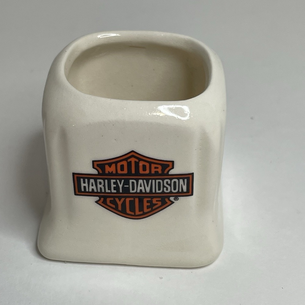 Vintage Mini Toothpick Holder Ceramic Harley Davidson Handmade